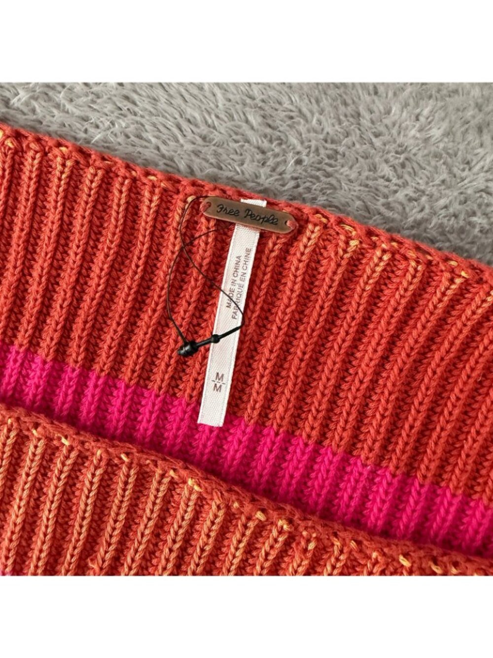 Free People Just My Striped Knit Cropped Oversized Sweater MEDIUM Pink Orange - Picture 3 of 6